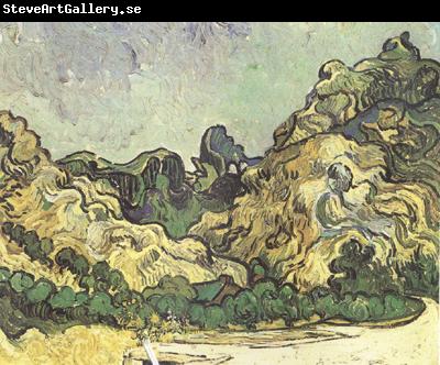 Vincent Van Gogh Mountains at Saint-Remy with Dark Cottage (nn04)